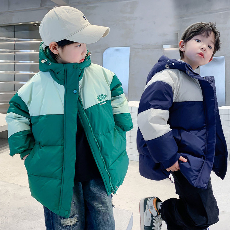 儿童羽绒服冬季加棉加厚保暖相拼白鸭绒男童帅气时髦防寒连帽棉衣,淘宝优惠券,粉丝福利购,淘宝优惠卷