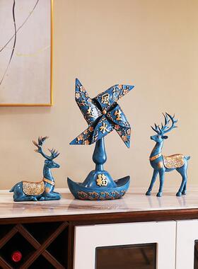 风水气饰品鹿酒柜入口创意装饰家居客厅中式新居开幕礼