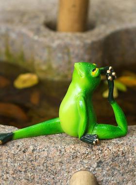 庭院花园鱼缸造景装饰仿真小动物瑜伽青蛙搞怪可爱树脂工艺品摆件