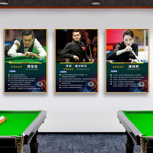 台球厅墙面装饰挂画桌球室斯诺克明星人物介绍海报布置贴纸墙壁画 - 图2