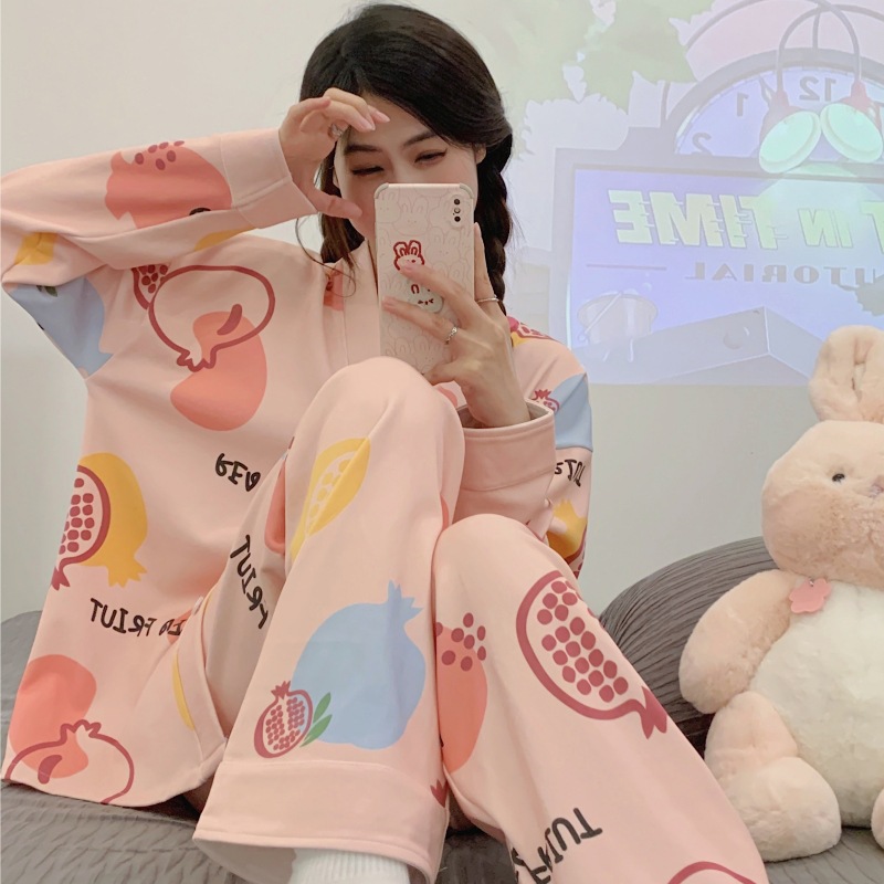 秋冬新款开衫和尚领长袖长可爱家居服睡衣女-第2张图片-提都小院