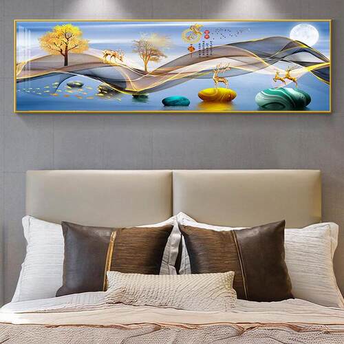 现代简约卧室床头装饰画主卧温馨房间壁画酒店客厅背景墙贴画轻奢 - 图1