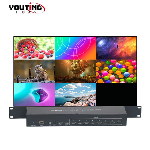 优霆4K8口HDMI画面分割器无缝切换器8进2出自动轮循232中控1U机架 - 图0