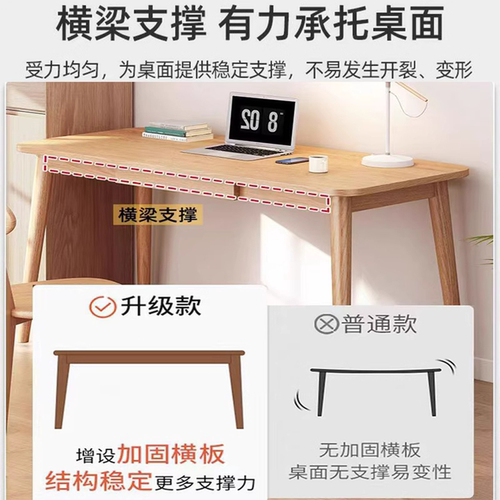 书桌电脑桌卧室家用中小学生学习桌实木办公桌子出租屋简易工作台 - 图1