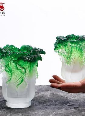 琉璃白菜笔筒摆件定制刻字家居书房生日礼物桌面工艺品礼品百财