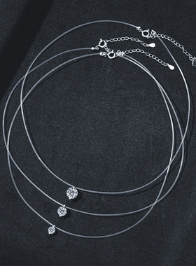 S925纯银莫桑石人鱼之泪项链简约吊坠创意隐形鱼线锁骨链网红