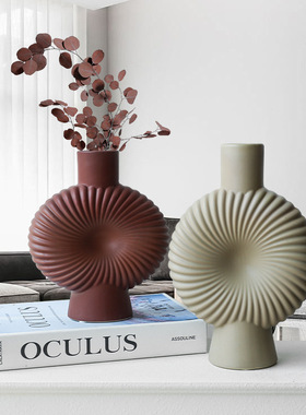 北欧简约条纹陶瓷花瓶摆件家居玄关客厅电视柜茶几餐桌插花装饰品