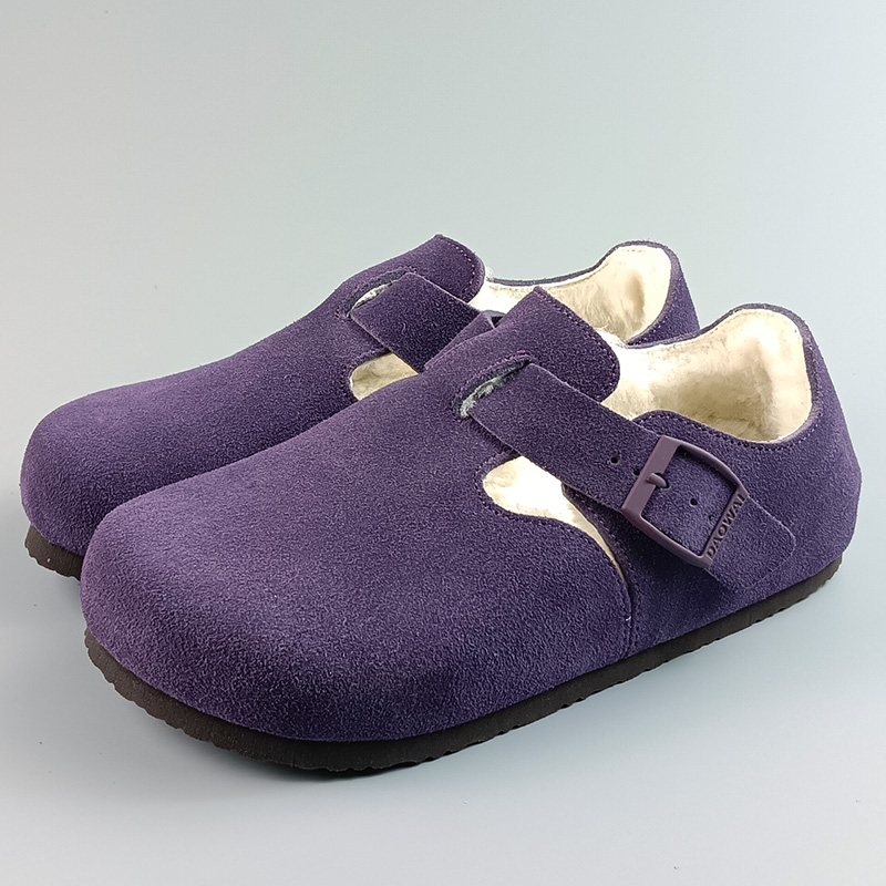 岛外DAOWAI勃肯鞋秋冬加绒羊毛包头软木单鞋真皮复古休闲博肯鞋 - 图3