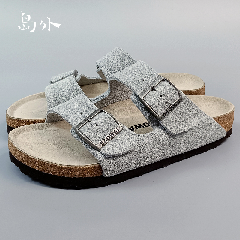 岛外勃肯鞋外穿透气舒适时尚休闲简约软木一字凉拖男女鞋鼠尾草绿 - 图3