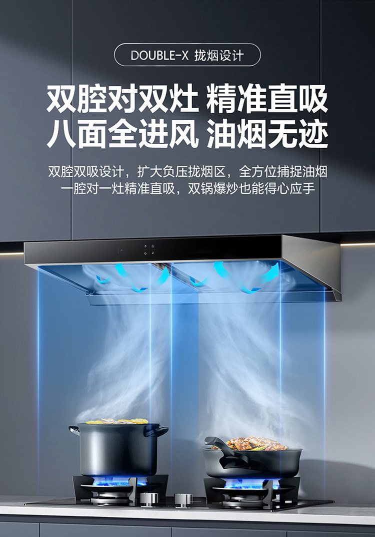 老板60D3S/60X6S抽油烟机D3S系列欧式顶吸家双腔变频24大风量套装