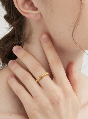 fettero 铜合金戒指 【金色弹簧圈3排镶戒指】气质轻奢时尚指环简