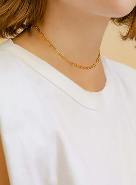 fettero 铜合金项链 【方线长扣链项链】高定设计气质ins锁骨颈链