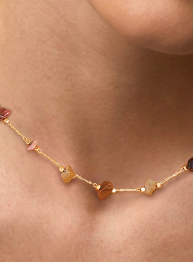 fettero 铜合金项链 【金色彩石方珠项链】百搭小众简约彩色ins