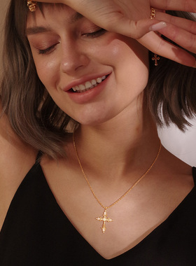 fettero 铜合金项链 【水滴珠十字架项链】欧美小众轻奢气质