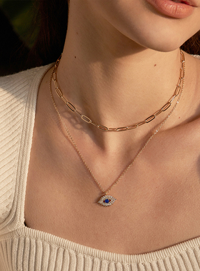 fettero 铜合金项链 【金色蓝锆石珠子眼睛项链】蓝色轻奢百搭