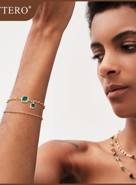 fettero铜合金金色大小方块手链