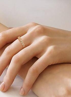 fettero 铜合金戒指 【金色循环半圈柳叶戒指】轻奢欧美百搭镶钻