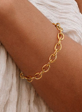 fettero 铜合金手链 【真空金粗圆线O字链手链6.6mm】气质欧美简