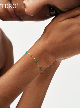 fettero铜合金手链【金色2代绿切面磨砂球手链】绿色时尚小众叠戴