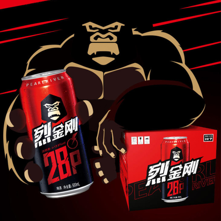 珠江啤酒28°P珠江烈金刚500mL*12罐/箱高度烈性啤酒高浓原酿发酵