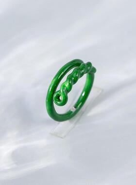 绿色珐琅彩戒指女不规则时尚百搭