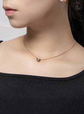 心型锁骨链女玫瑰金法式原创设计