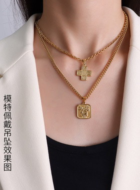 欧美风时尚叠戴项链男百搭女款钛