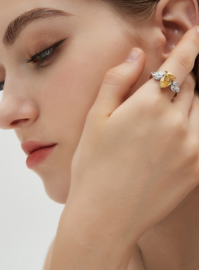 黄钻18K白金戒指女女神之戒轻奢