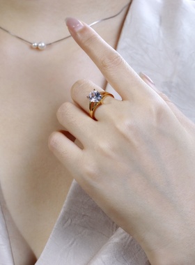 锆石戒指经典三爪大气个性指环