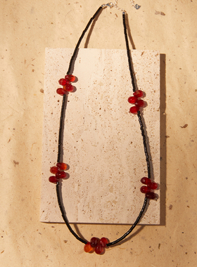 HiHipenny/温暖壁炉红玛瑙项链黑玛瑙天然石项链串珠项链毛衣链女