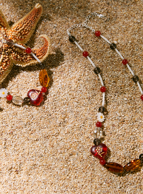 Hihipenny/sicily系列糖果日落天然石红玛瑙桃心琉璃水晶项链手链