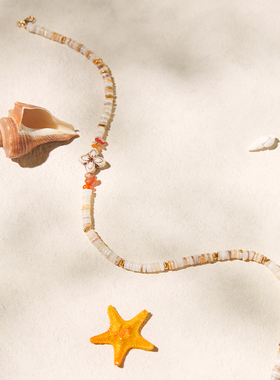 Hihipenny/sicily系列细沙海岸天然贝壳捷克珠颈链红玛瑙串珠项链