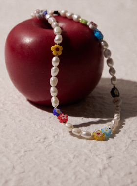 Hihipenny/花园派对天然珍珠多巴胺小众设计可爱彩色项链手链套装