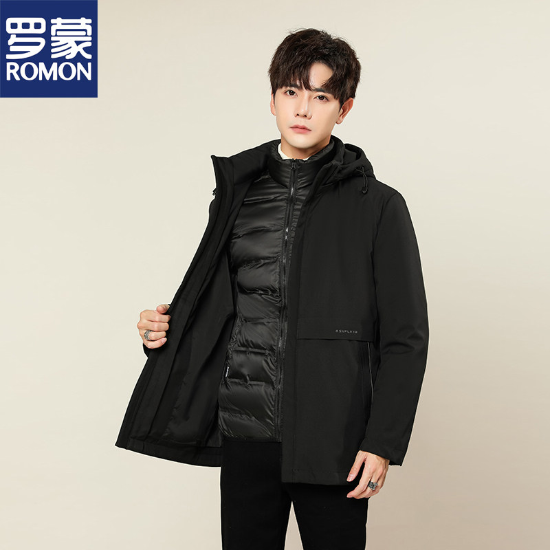 Romon 罗蒙 23年秋季 一衣多穿  可拆鹅绒内胆 男式连帽羽绒服 天猫优惠券折后￥329包邮（￥849-520）2色可选