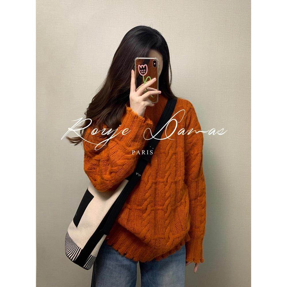 Rouje Damas高级感麻花圆领羊绒套头毛衣女宽松慵懒风针织衫上衣,淘宝优惠券,粉丝福利购,淘宝优惠卷