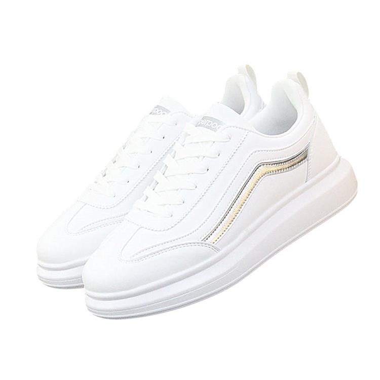 高端真皮白色男鞋2024新精神男孩运动鞋夫妇风格厚底增高运动鞋 - 图3