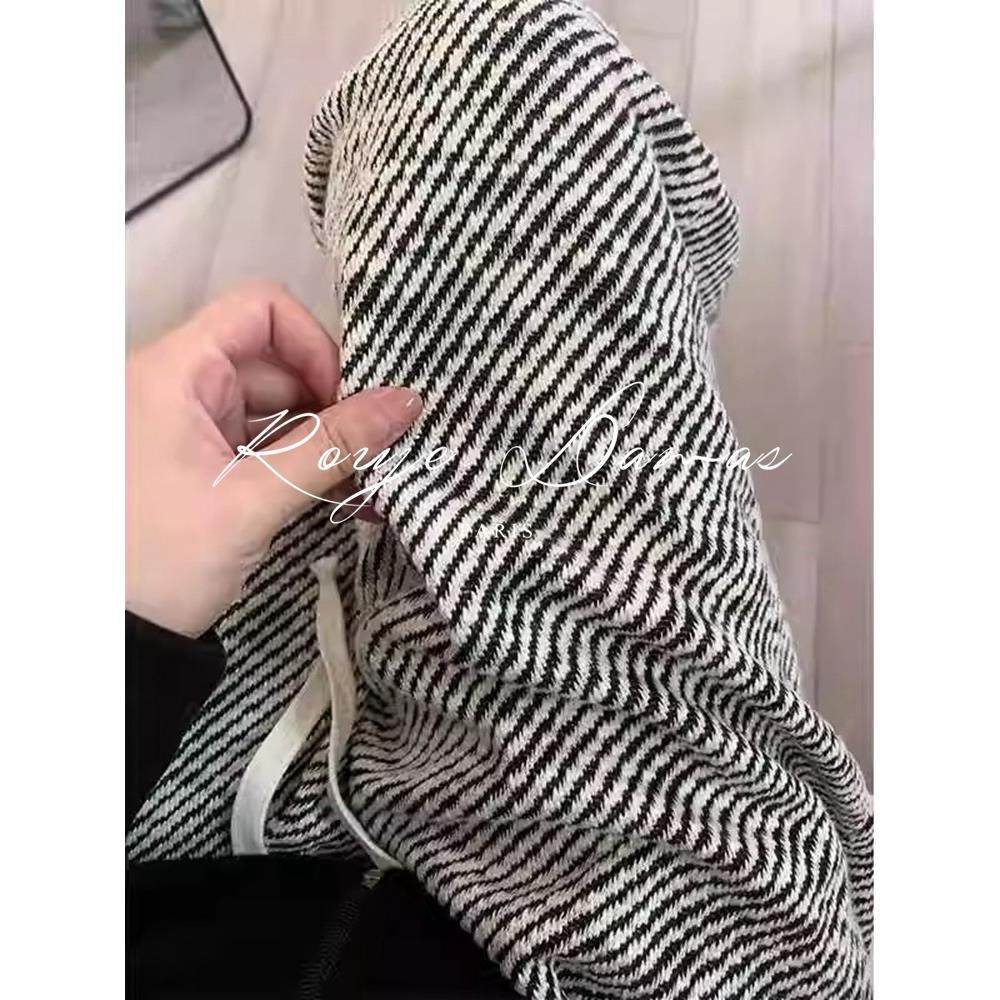 Rouje Damas法式慵懒抽绳斜条纹阔腿裤女加绒高腰垂感直筒休闲裤,淘宝优惠券,粉丝福利购,淘宝优惠卷