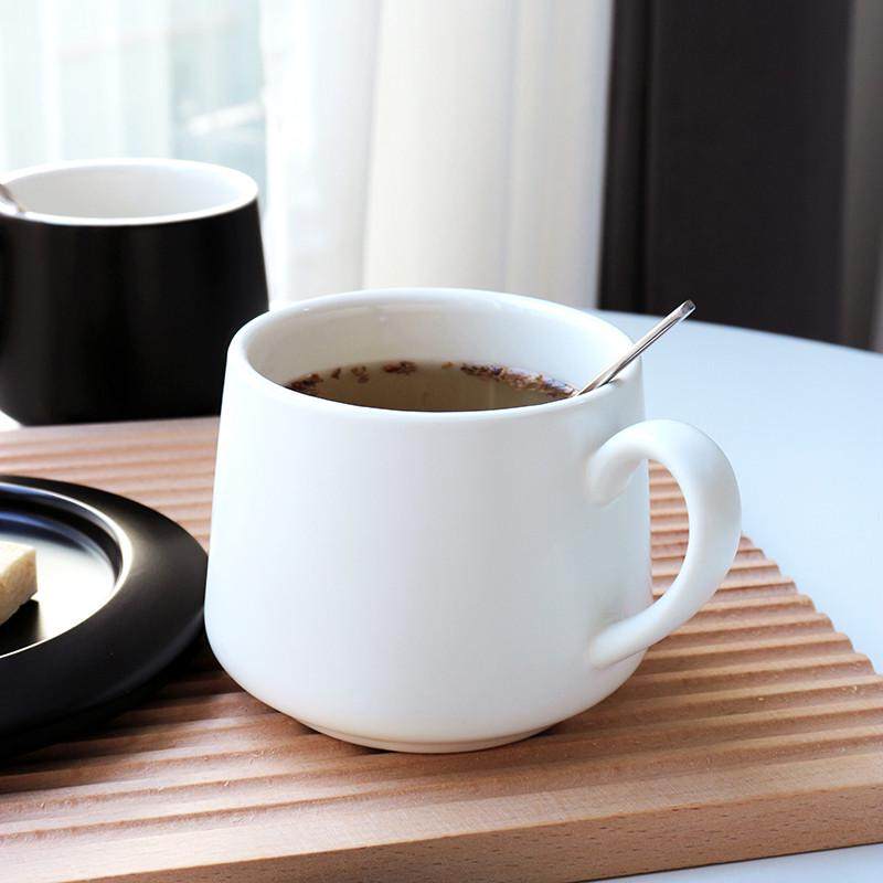 高级感陶瓷马克杯哑光大容量杯碟套装带盖勺高颜值办公室茶杯水杯 - 图0