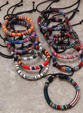 跨境95%纯棉新款热销波西米亚彩色手绳12件套装彩绳手工编织