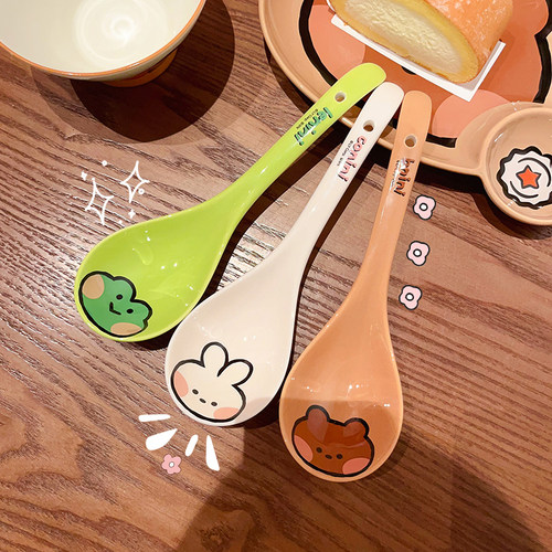 布朗熊陶瓷勺子家用汤勺大号盛汤舀粥勺厨房长柄勺面勺调羹汤匙 - 图1