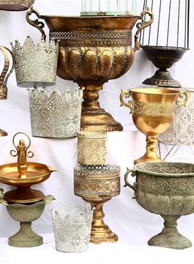 法式美式乡村庭院家居装饰彷古铁艺烛台园艺杂货桌面摆件花盆花器