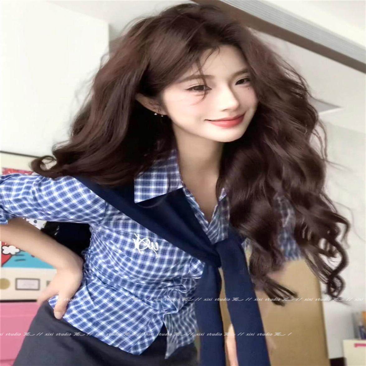 韩版藏青色针织披肩搭配衬衫学院风叠穿假领子围脖秋季新品护颈女