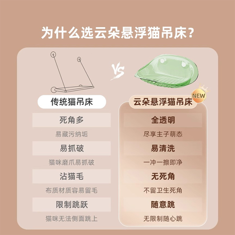 猫吊床 悬浮式猫窝夏季 不占地吸盘猫爬架 窗户 吸在玻璃上的猫窝