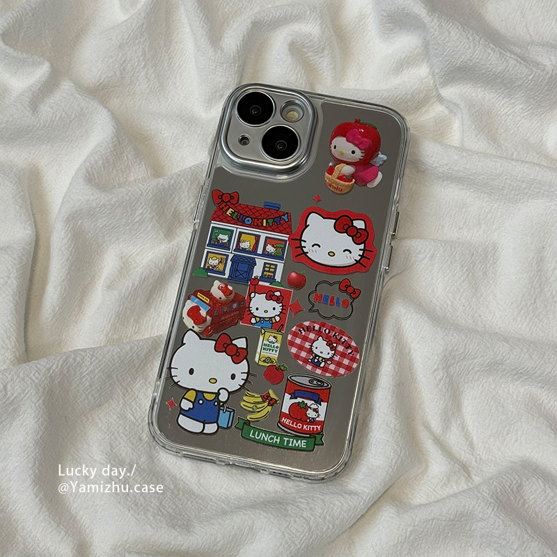 日系卡通网红hellokitty链条适用苹果15手机壳镜面iPhone14pro新款13硅胶16ProMax女12防摔11闺蜜全包保护套 - 图0