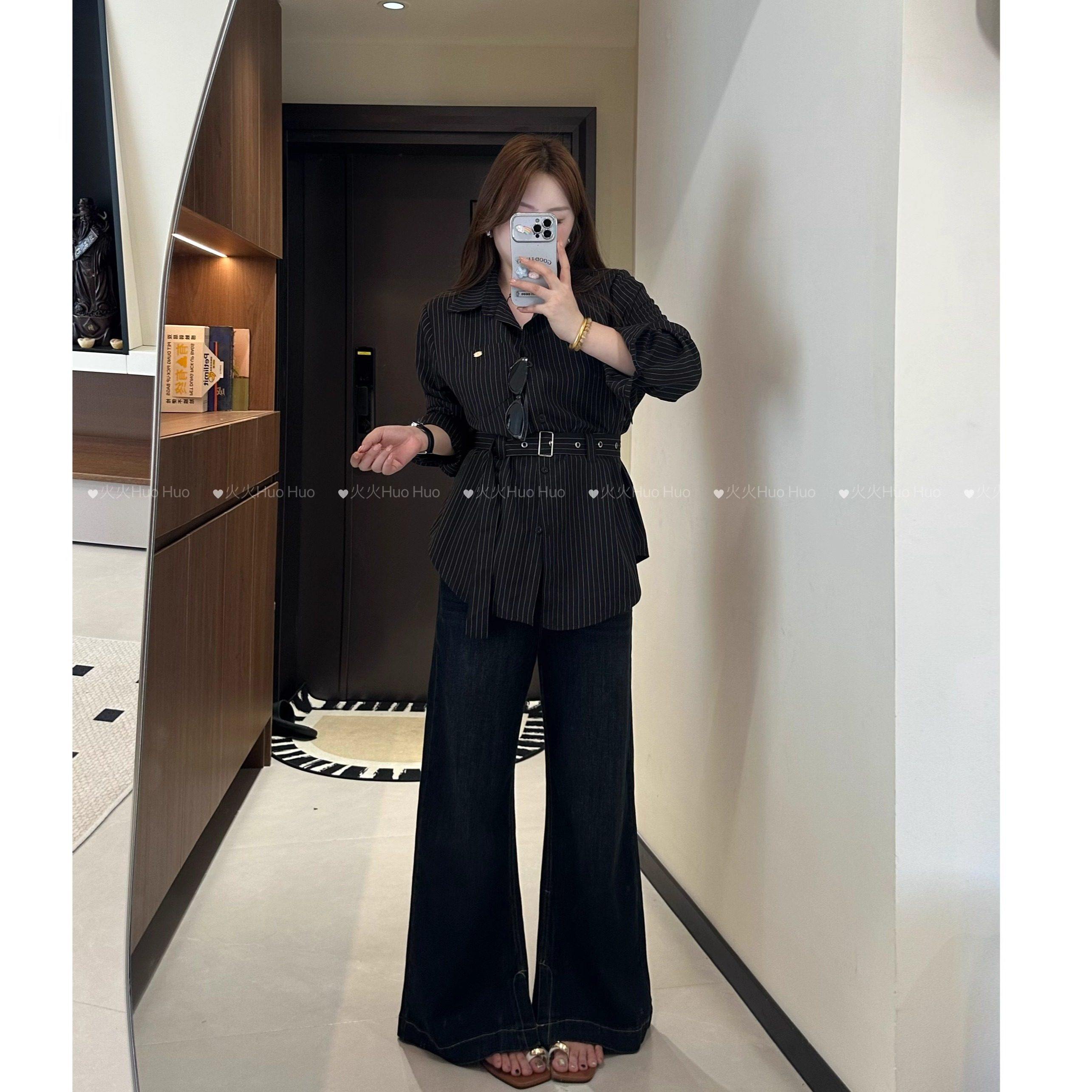 美式复古高腰不贴腿窄版微喇牛仔裤女新款大码直筒微喇长裤,淘宝优惠券,粉丝福利购,淘宝优惠卷