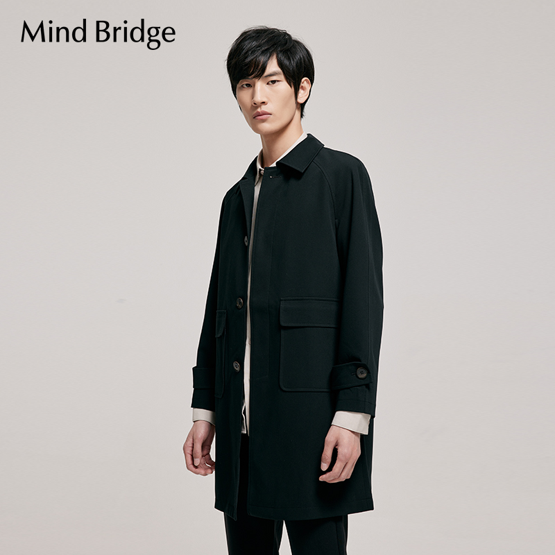 MindBridge 春季新款男士风衣韩版休闲大衣百家好中长款宽松外套