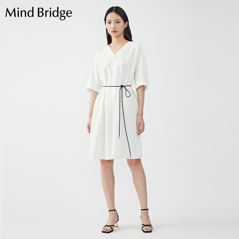 MindBridge女士短袖连衣裙夏季新品韩版V领气质裙子M0012B70042 - 图0