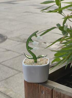 淄博琉璃摆件博山多肉豆芽水晶玻璃仙人掌铃兰花植物盆栽创意