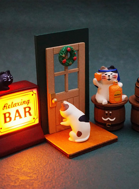 日式zakka猫咪酒吧灯箱车载装饰桌面发光摆件黑猫看板LED可亮灯