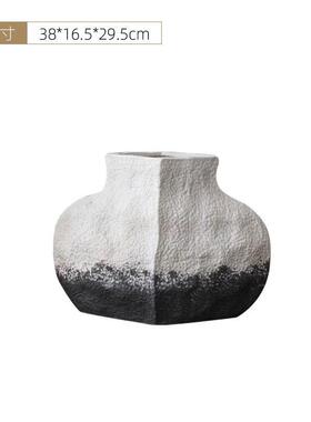 新中式复古做旧干花黑白水墨花瓶别墅酒店玄关客厅树脂器艺术摆件